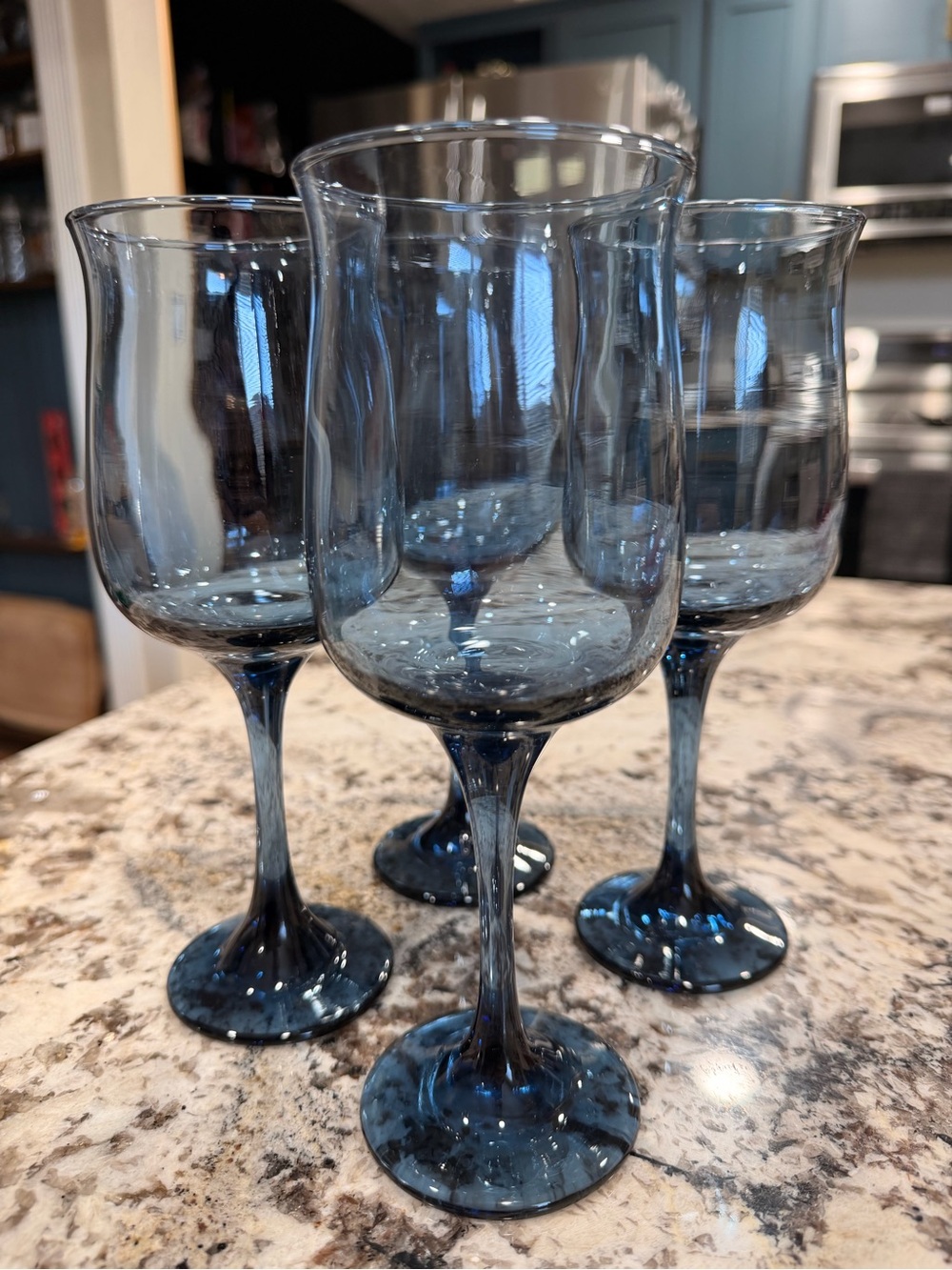 Vintage Libbey Dusky Blue Tulip Stemmed Wine Glasses Goblets - Set of 4